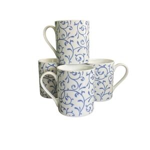 Four Spode Home Blue Indigo Coffee Mugs Blue White